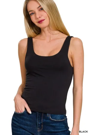 2 Layer Round Neck Tank - Black