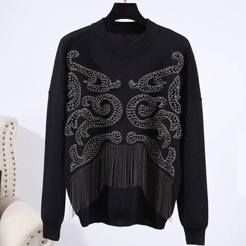 2Pcs Embellished Sweater & Pants Set