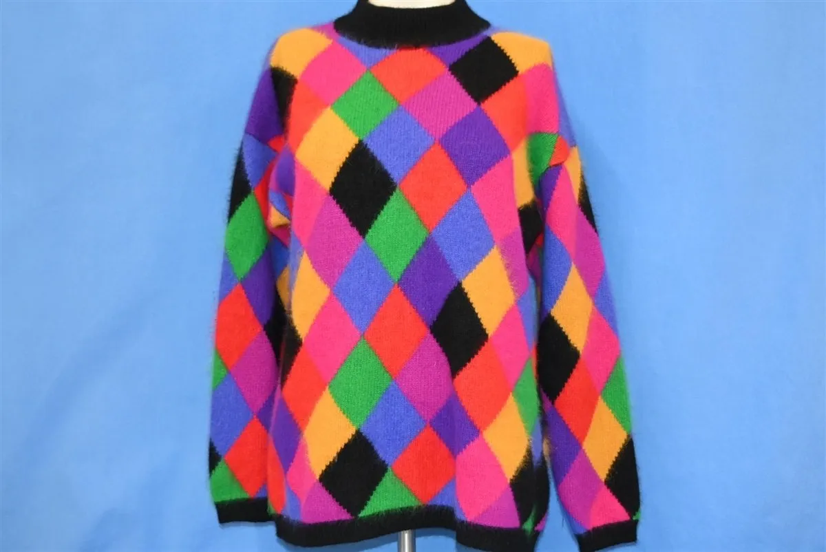 80s Rafella Angora Rainbow Checkered Sweater Women's Small