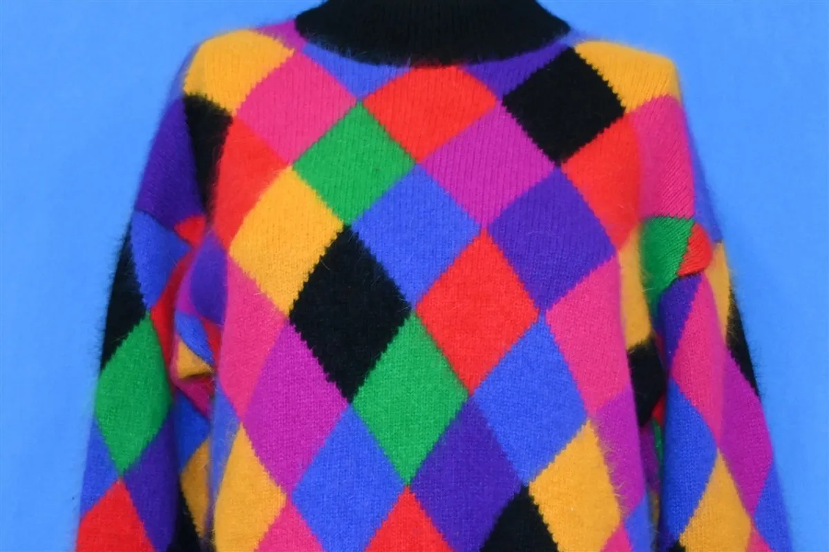 80s Rafella Angora Rainbow Checkered Sweater Women's Small