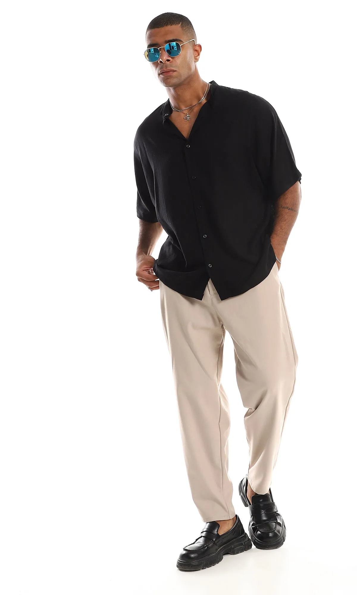 97099 Trendy Full Buttoned Black Shirt