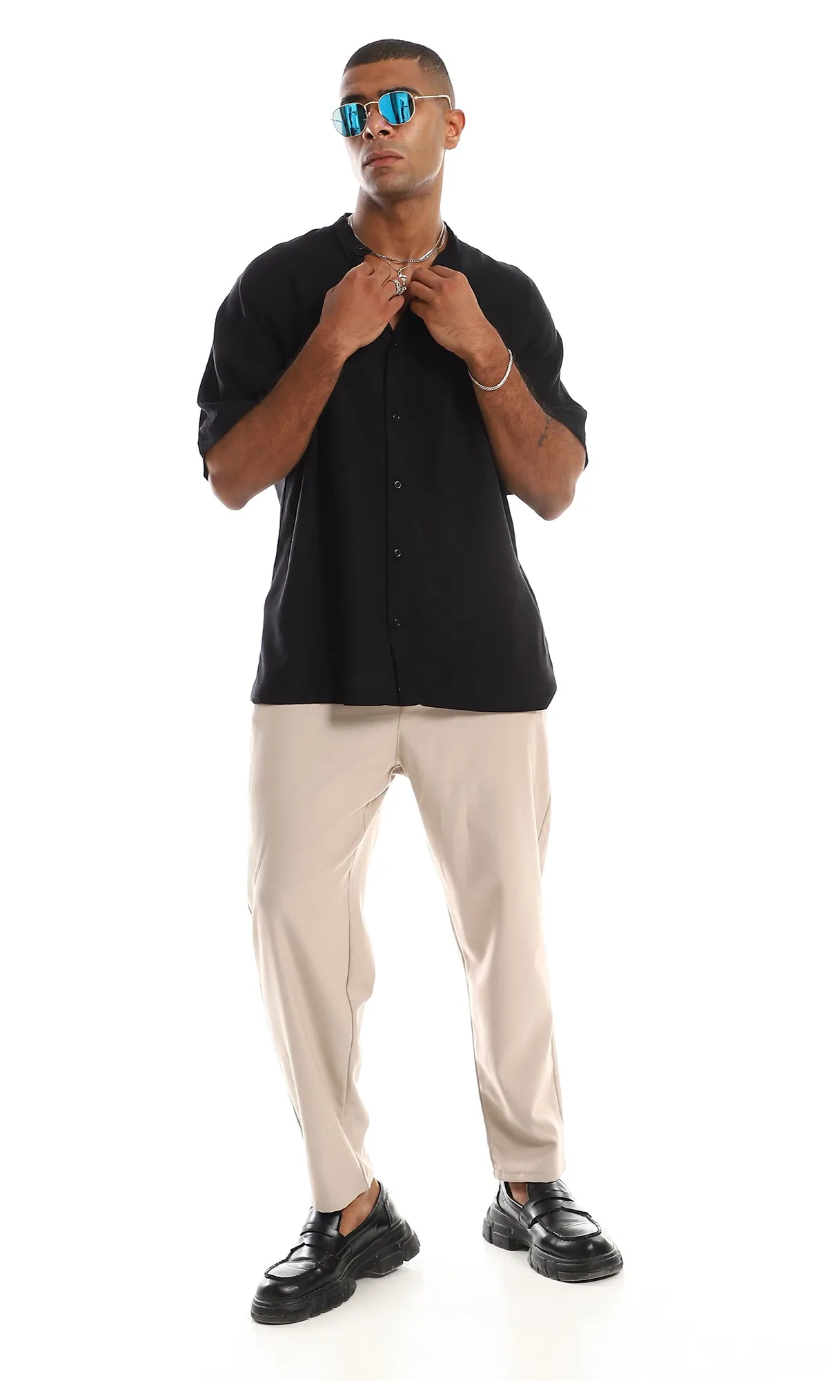 97099 Trendy Full Buttoned Black Shirt