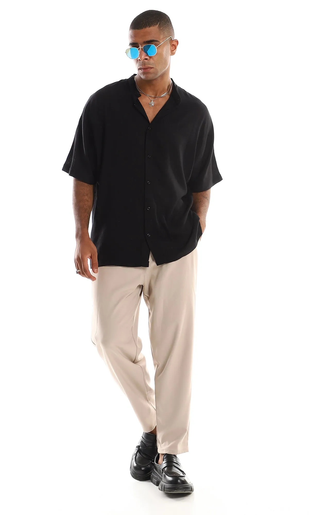 97099 Trendy Full Buttoned Black Shirt
