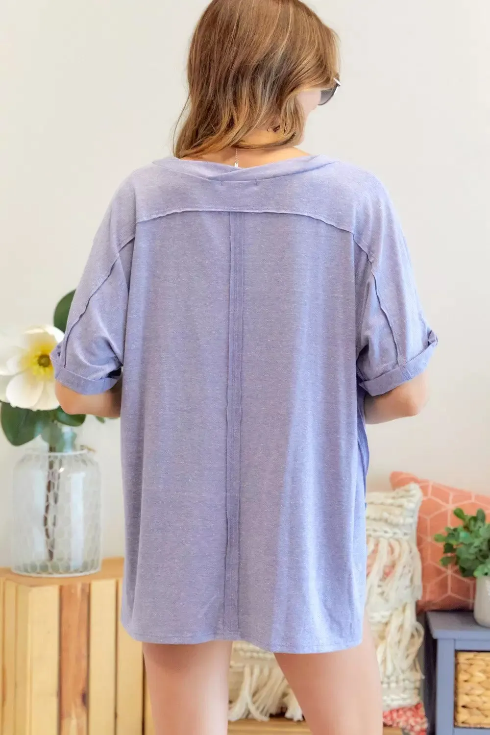 Adora Lavender Braided  Neckline Loose Fit Tee
