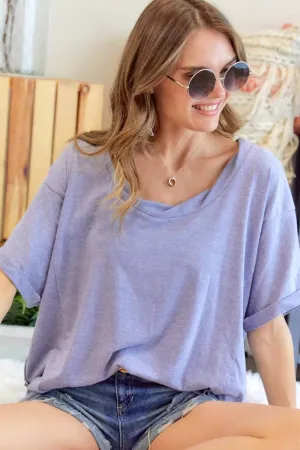 Adora Lavender Braided  Neckline Loose Fit Tee