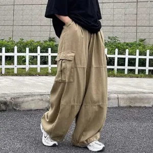 Aidase Trendy Cargo Pants Four Seasons Men Pants Elastic Waist Drawcord Leg Opening Pants  Streetwear