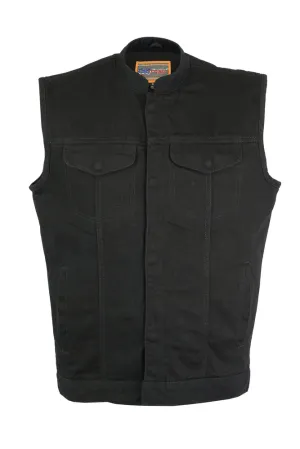 Black Concealed Snap Closure, Denim Material, Scoop Collar & Hidden Zipper Vest
