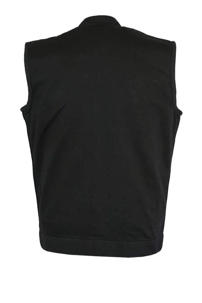 Black Concealed Snap Closure, Denim Material, Scoop Collar & Hidden Zipper Vest