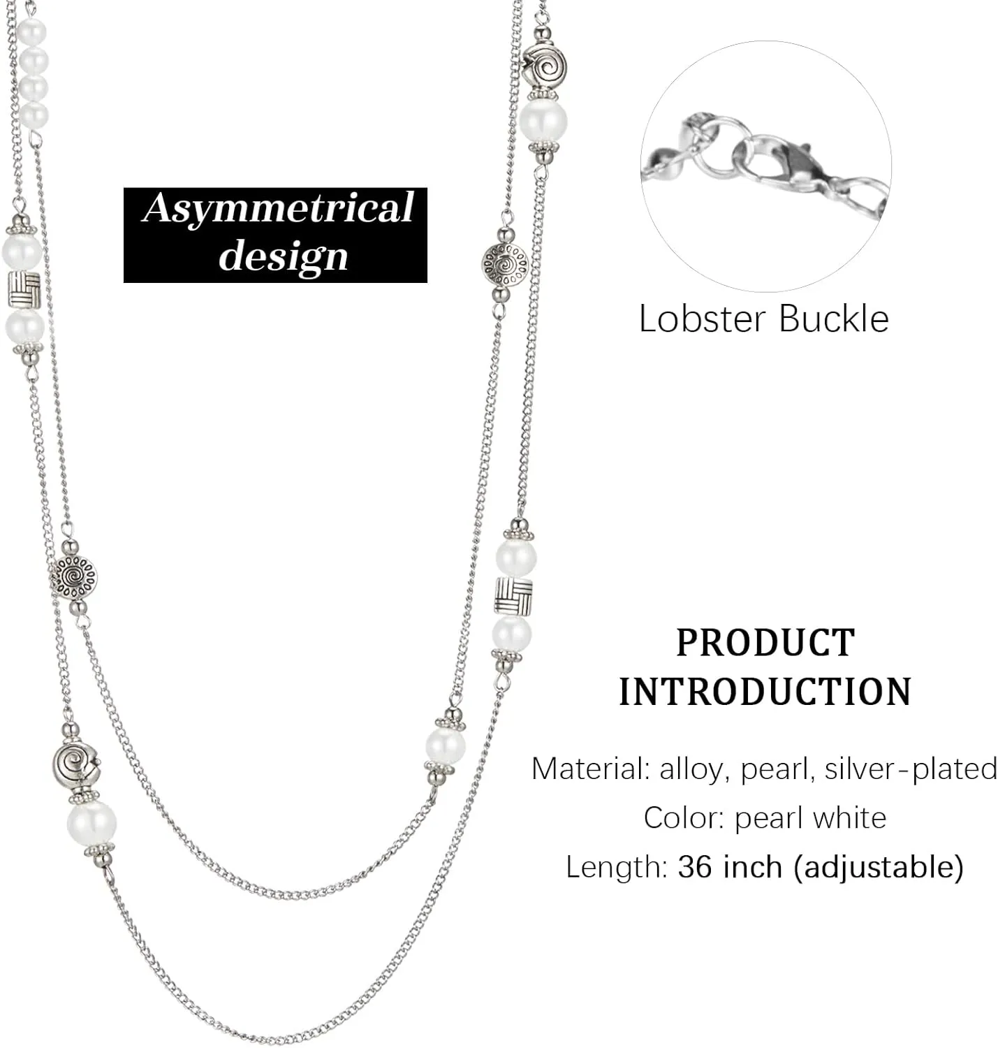BULINLIN Layered Silver Long Necklace for Women Turquoise Stone Beaded Strand Sweater Chain Necklaces Fashion Costume Jewelry Gifts for Mom