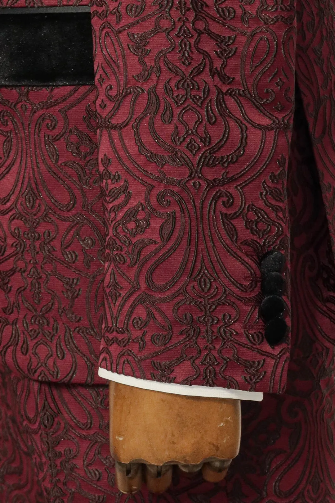 Burgundy European Prom Tuxedo with Black Velvet Lapel – 2025 Edition