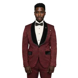 Burgundy European Prom Tuxedo with Black Velvet Lapel – 2025 Edition