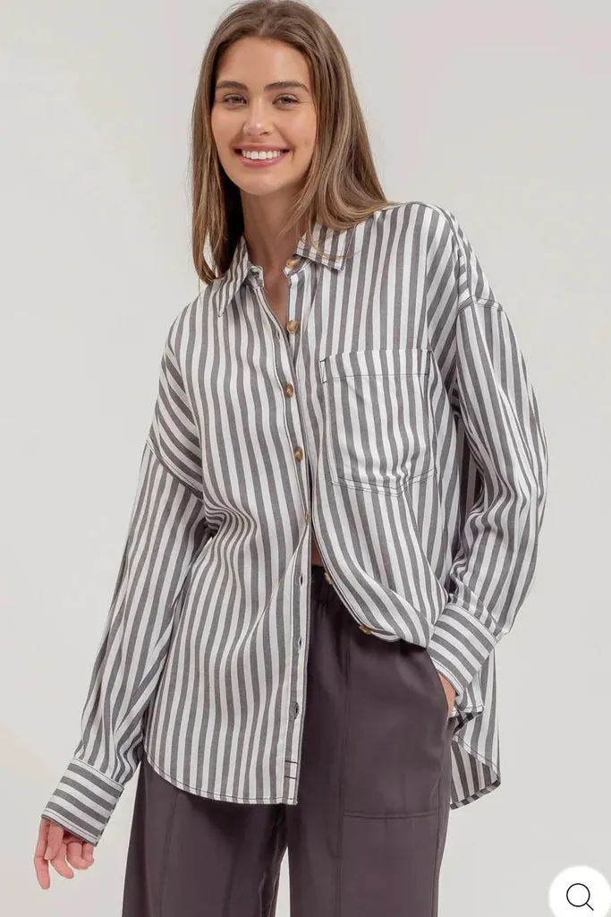 Buttoned Up Stripe Tops - 2 Colors!