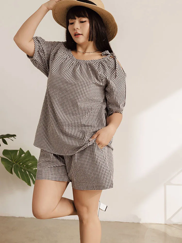 Casual Basic Plaid Elastic Waist Shorts Pants