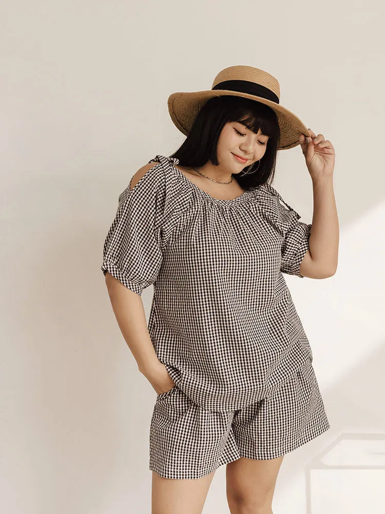 Casual Basic Plaid Elastic Waist Shorts Pants