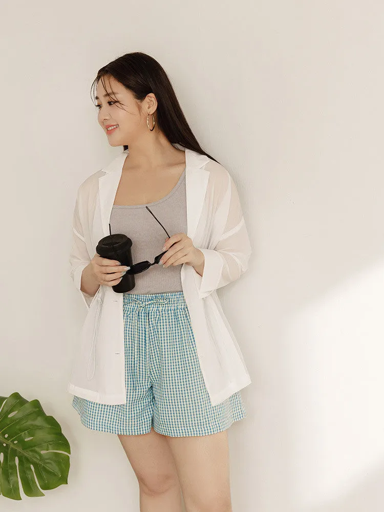 Casual Basic Plaid Elastic Waist Shorts Pants