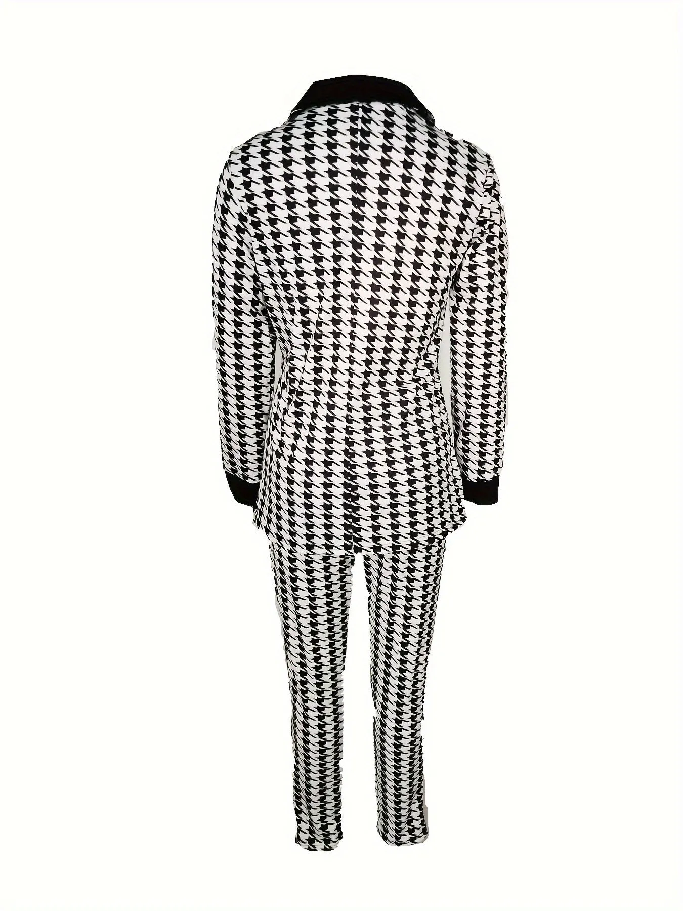 Chic Houndstooth Two-Piece Outfit Set - Stylish Blazer & Flattering Pants - Elegant Womens Clothing for Fashion-Forward Looks