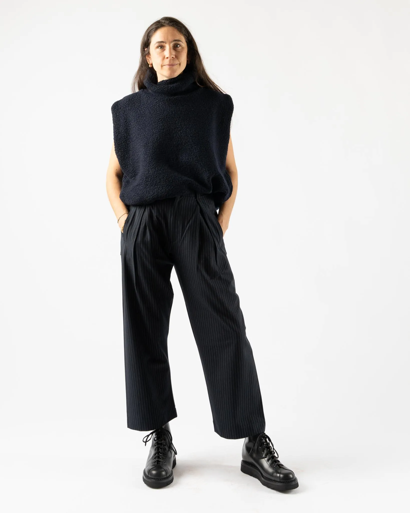 Cog the Big Smoke Kassidy Double Tuck Trousers in Navy Stripe