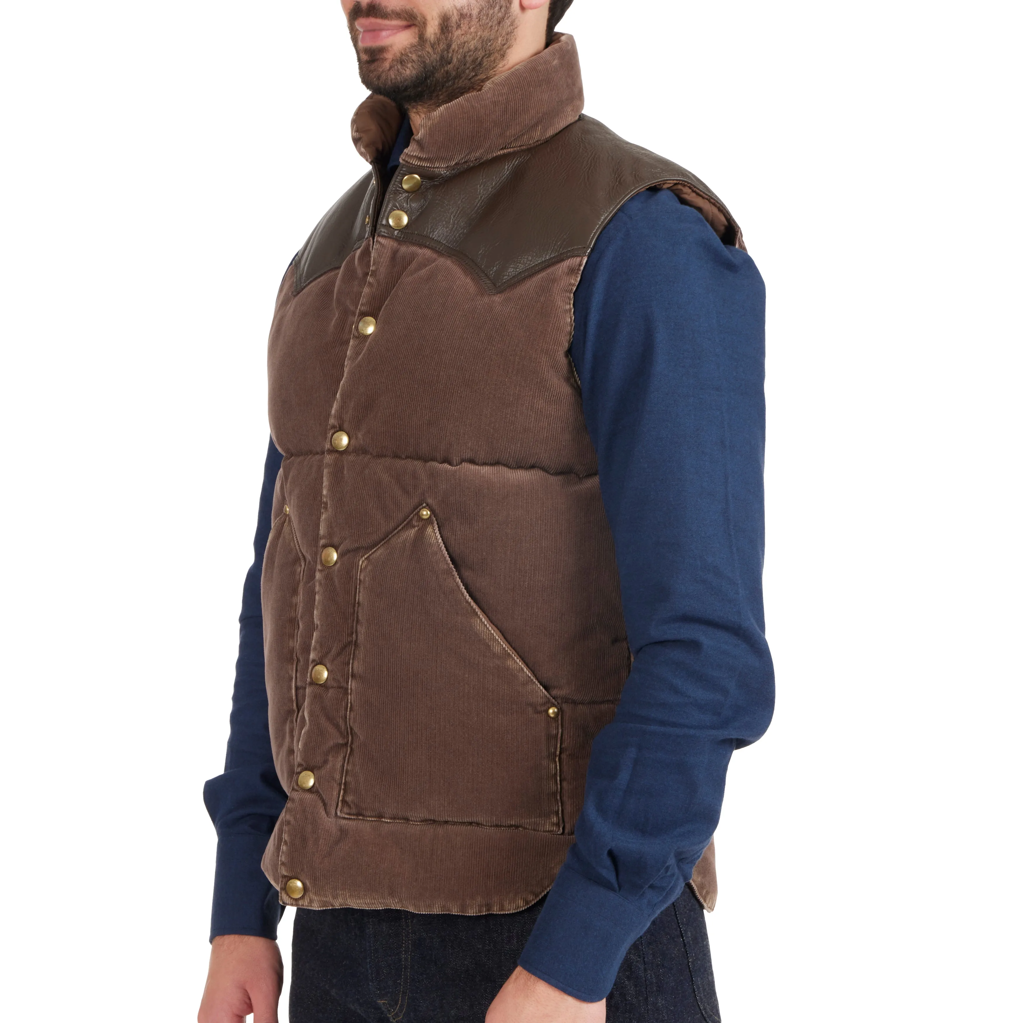 Corduroy/Leather Down Vest