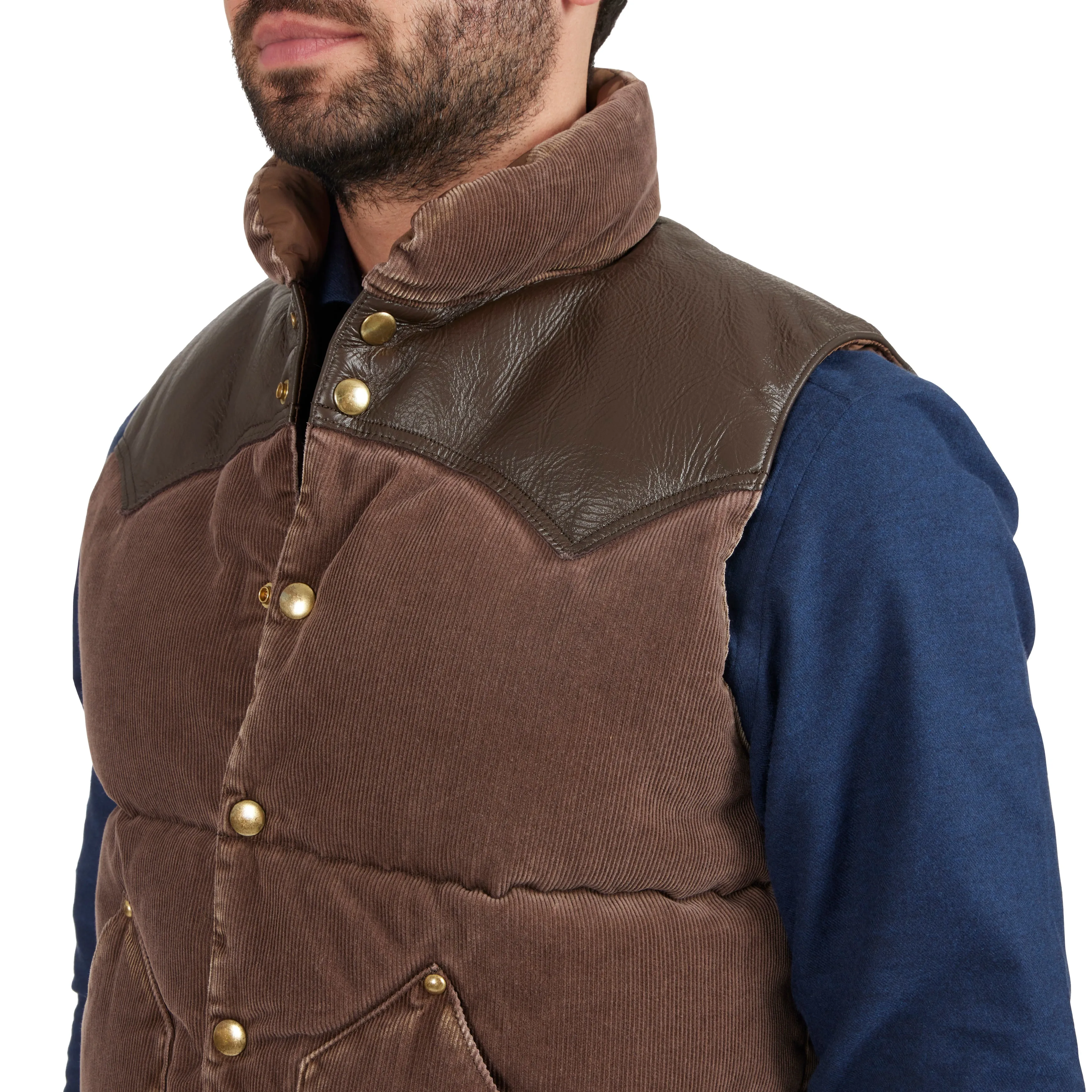 Corduroy/Leather Down Vest