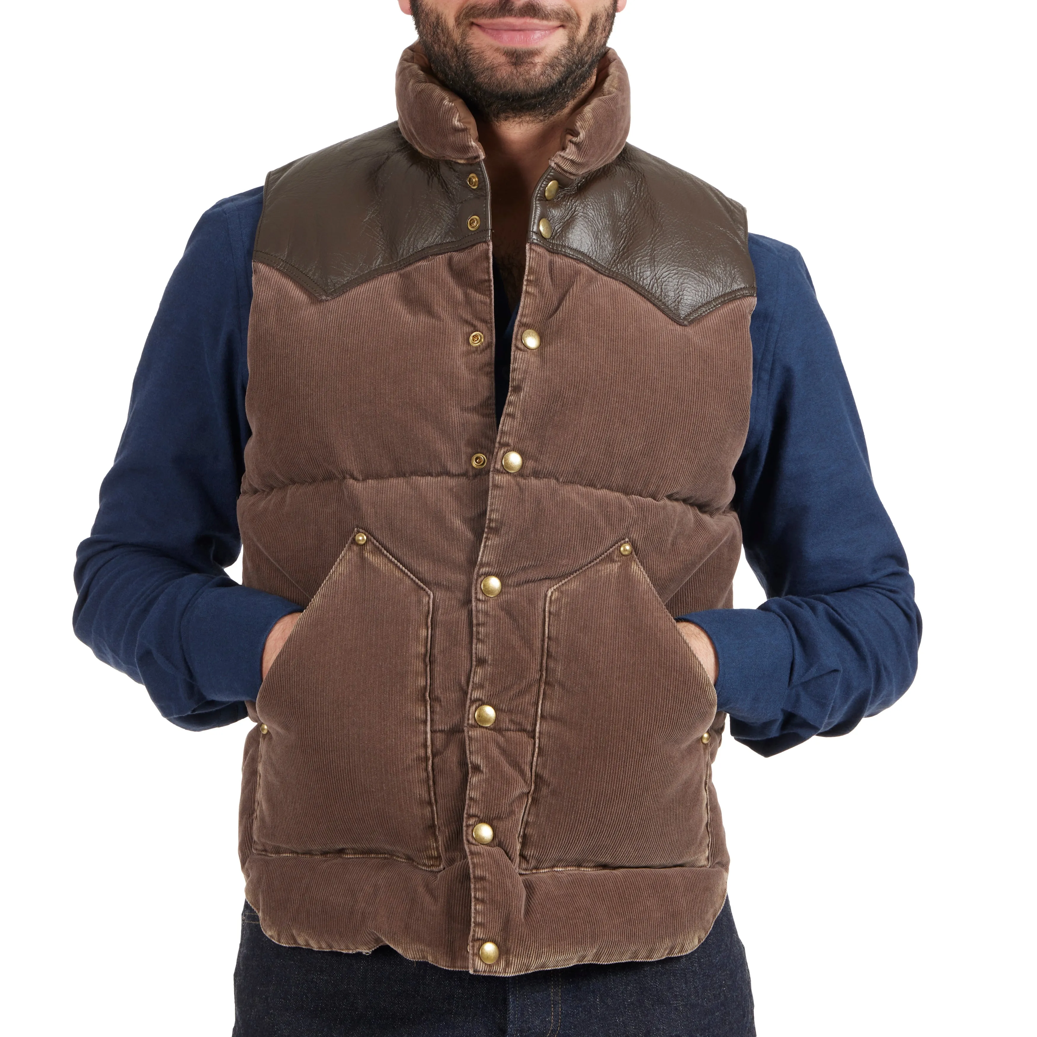 Corduroy/Leather Down Vest