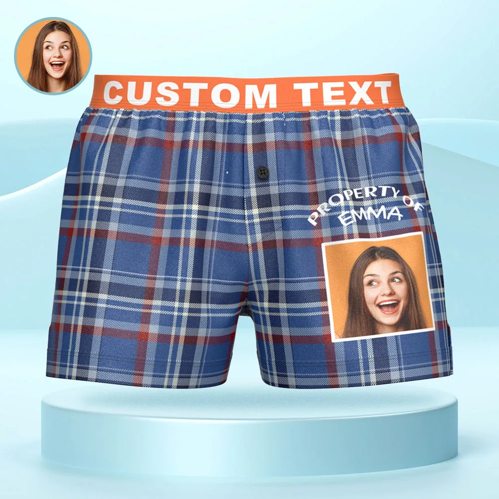 Custom Photo Striped Plaid Patterned Boxer Shorts Personalized Waistband Casual Underwear for Him