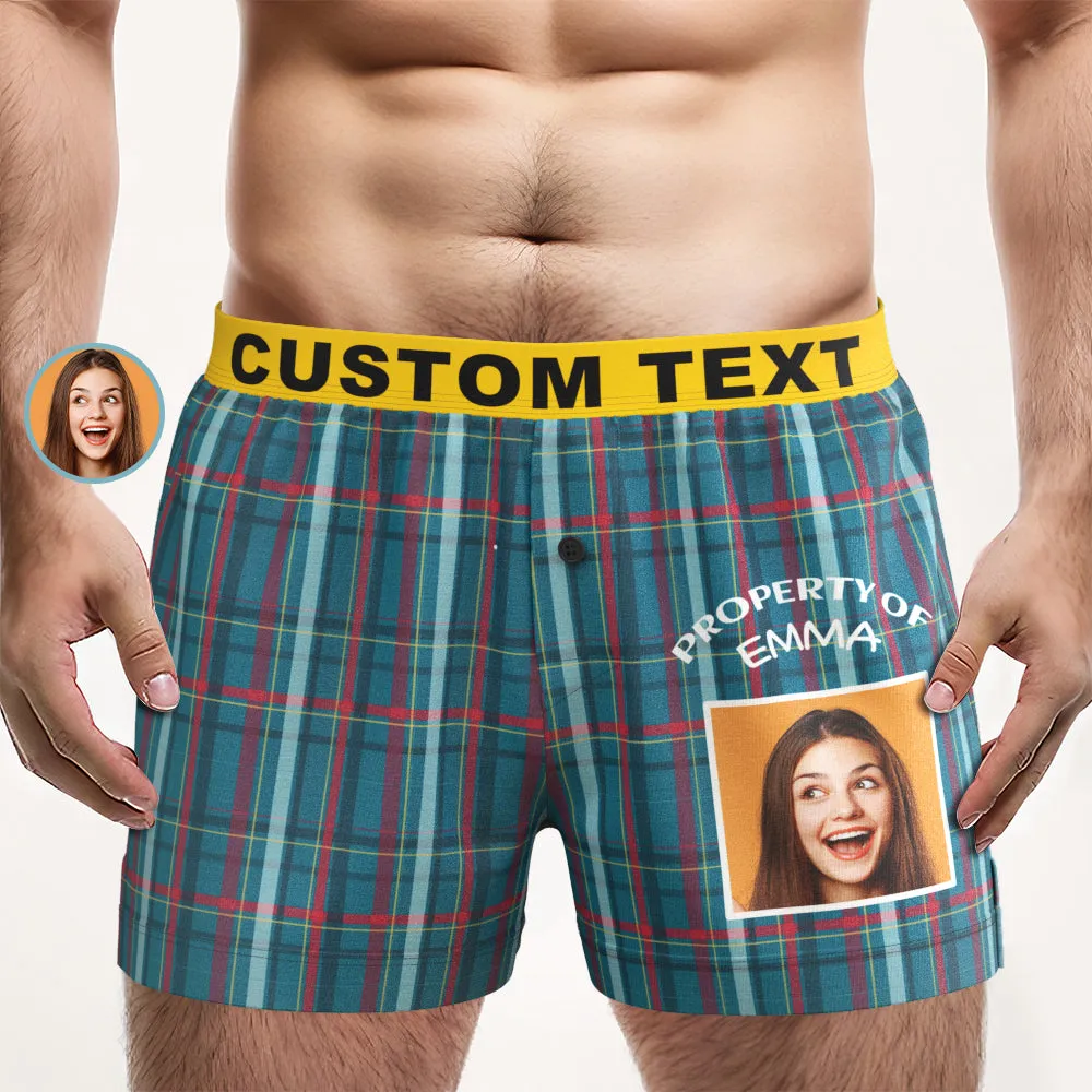Custom Photo Striped Plaid Patterned Boxer Shorts Personalized Waistband Casual Underwear for Him