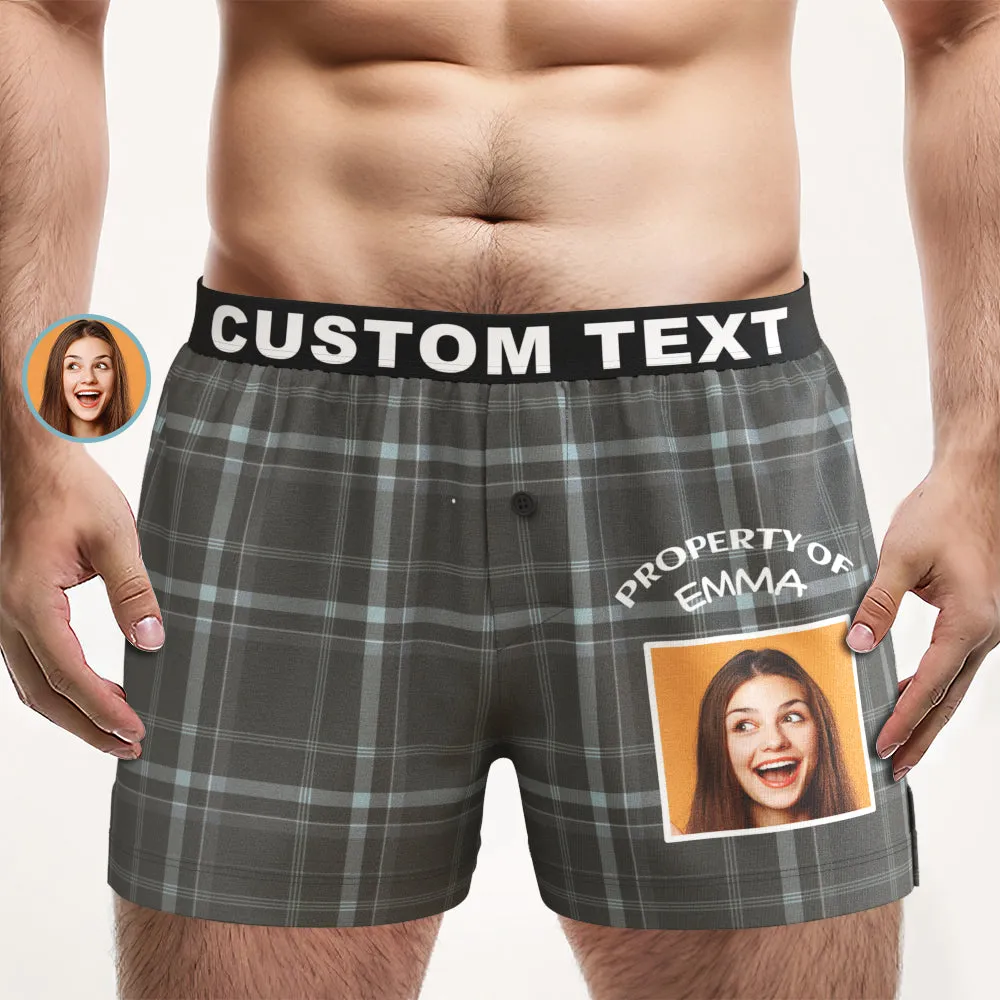 Custom Photo Striped Plaid Patterned Boxer Shorts Personalized Waistband Casual Underwear for Him