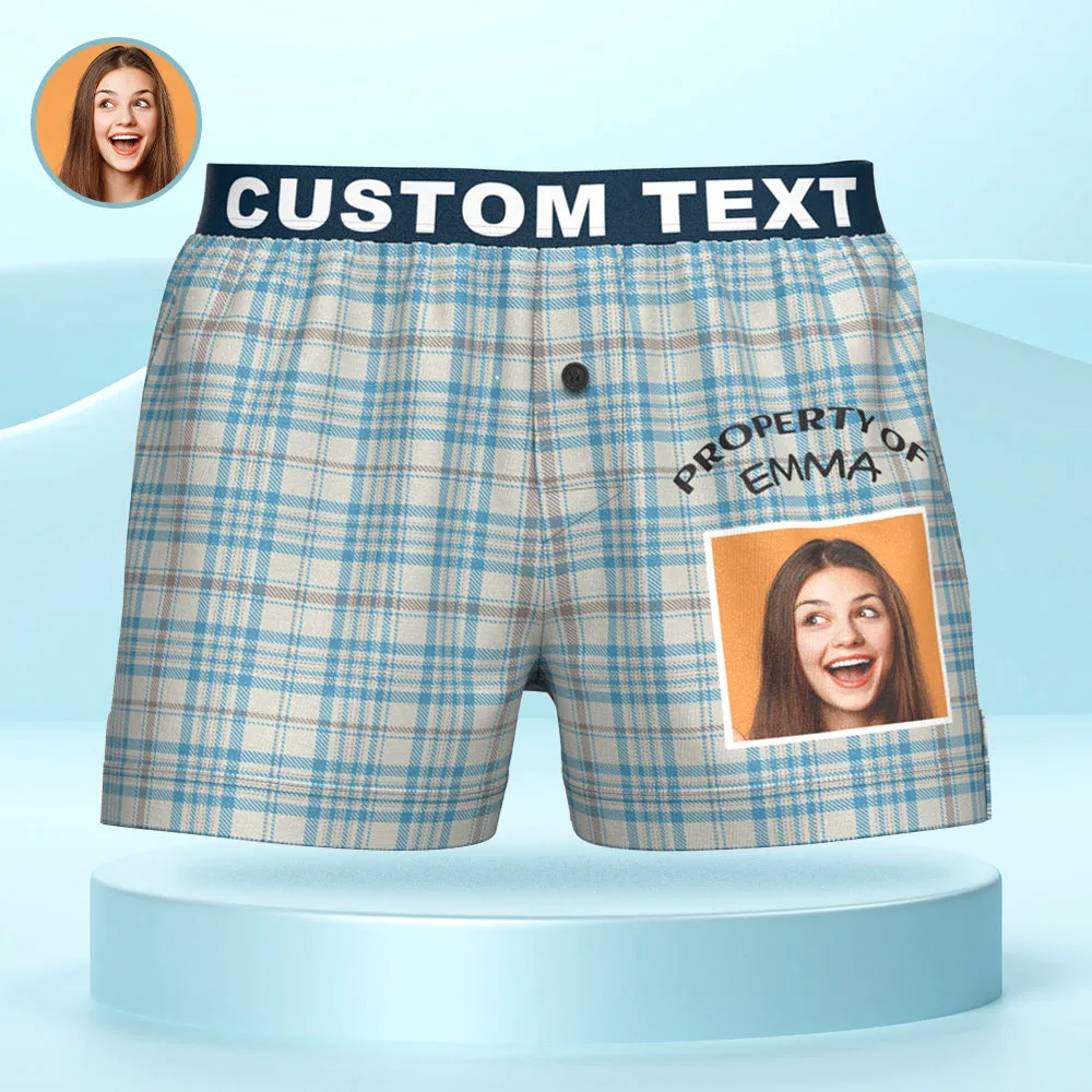 Custom Photo Striped Plaid Patterned Boxer Shorts Personalized Waistband Casual Underwear for Him