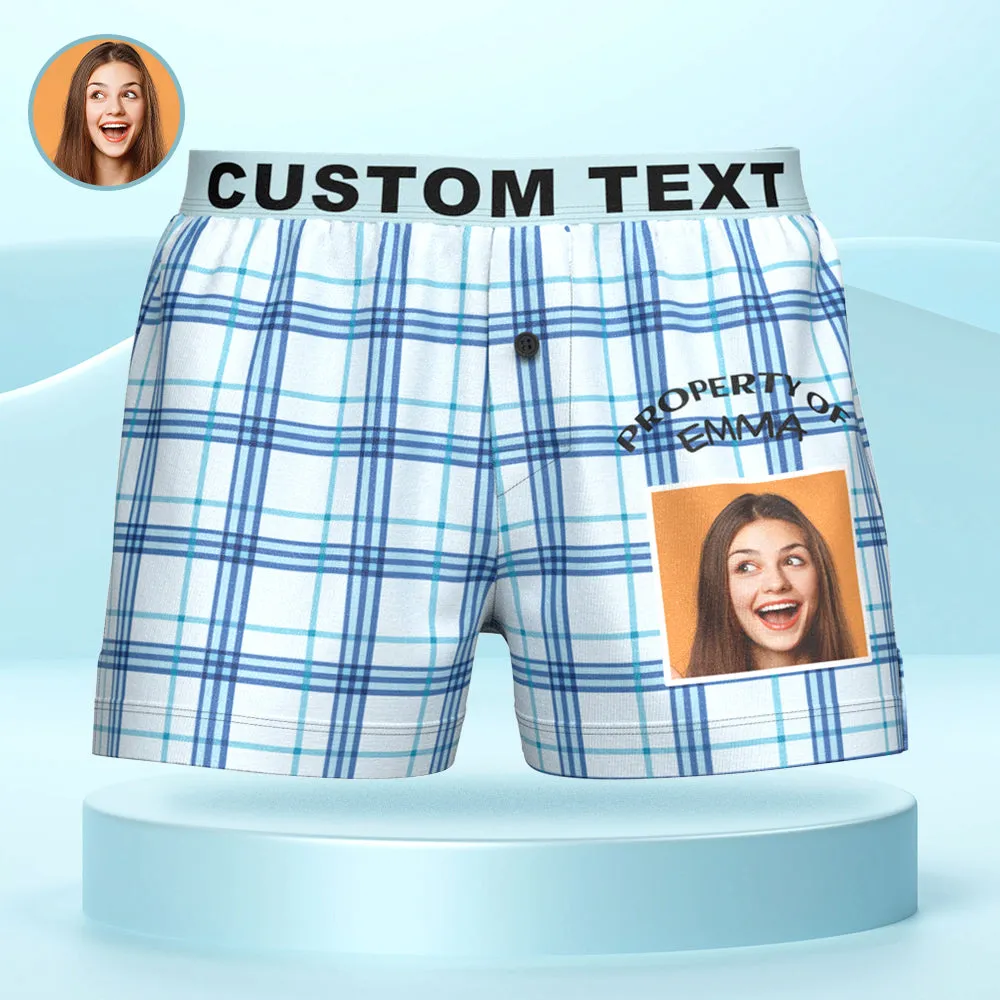Custom Photo Striped Plaid Patterned Boxer Shorts Personalized Waistband Casual Underwear for Him