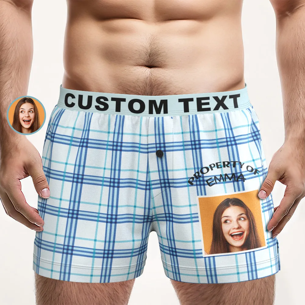 Custom Photo Striped Plaid Patterned Boxer Shorts Personalized Waistband Casual Underwear for Him