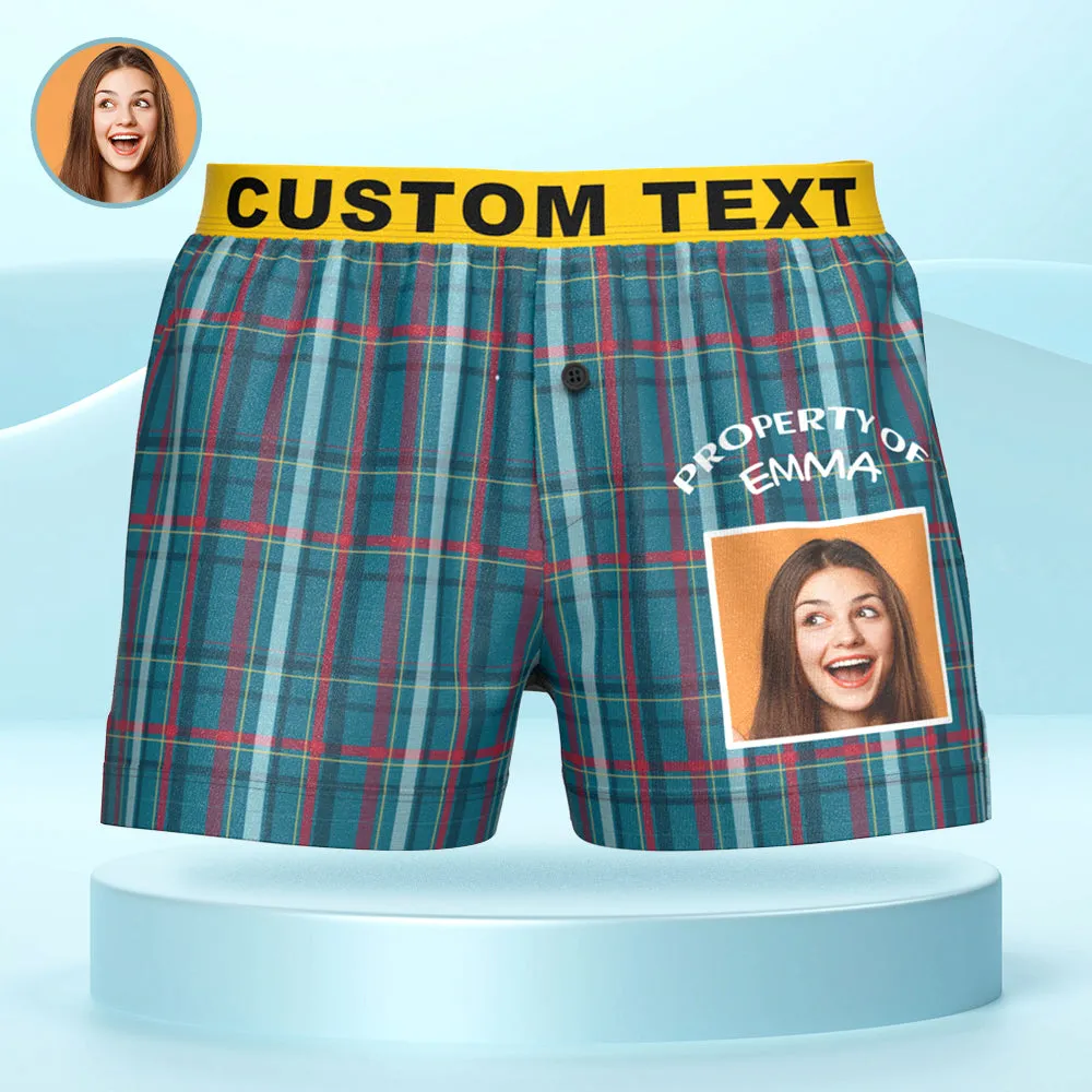 Custom Photo Striped Plaid Patterned Boxer Shorts Personalized Waistband Casual Underwear for Him