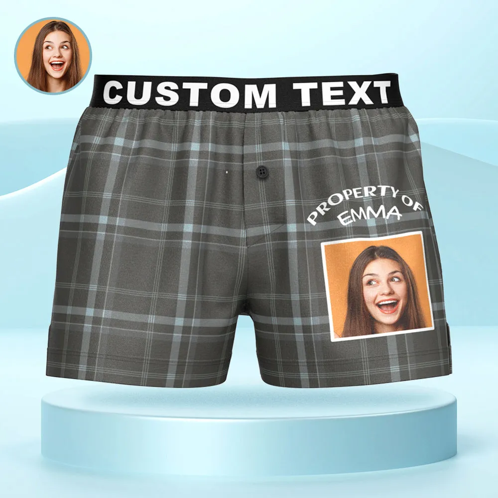 Custom Photo Striped Plaid Patterned Boxer Shorts Personalized Waistband Casual Underwear for Him