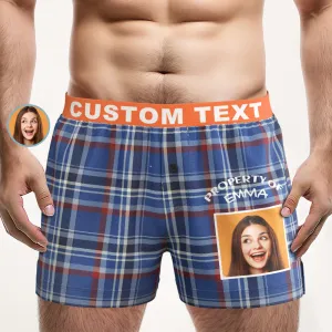 Custom Photo Striped Plaid Patterned Boxer Shorts Personalized Waistband Casual Underwear for Him