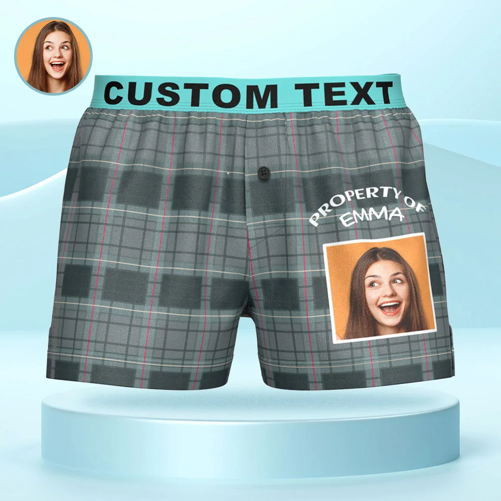 Custom Photo Striped Plaid Patterned Boxer Shorts Personalized Waistband Casual Underwear for Him