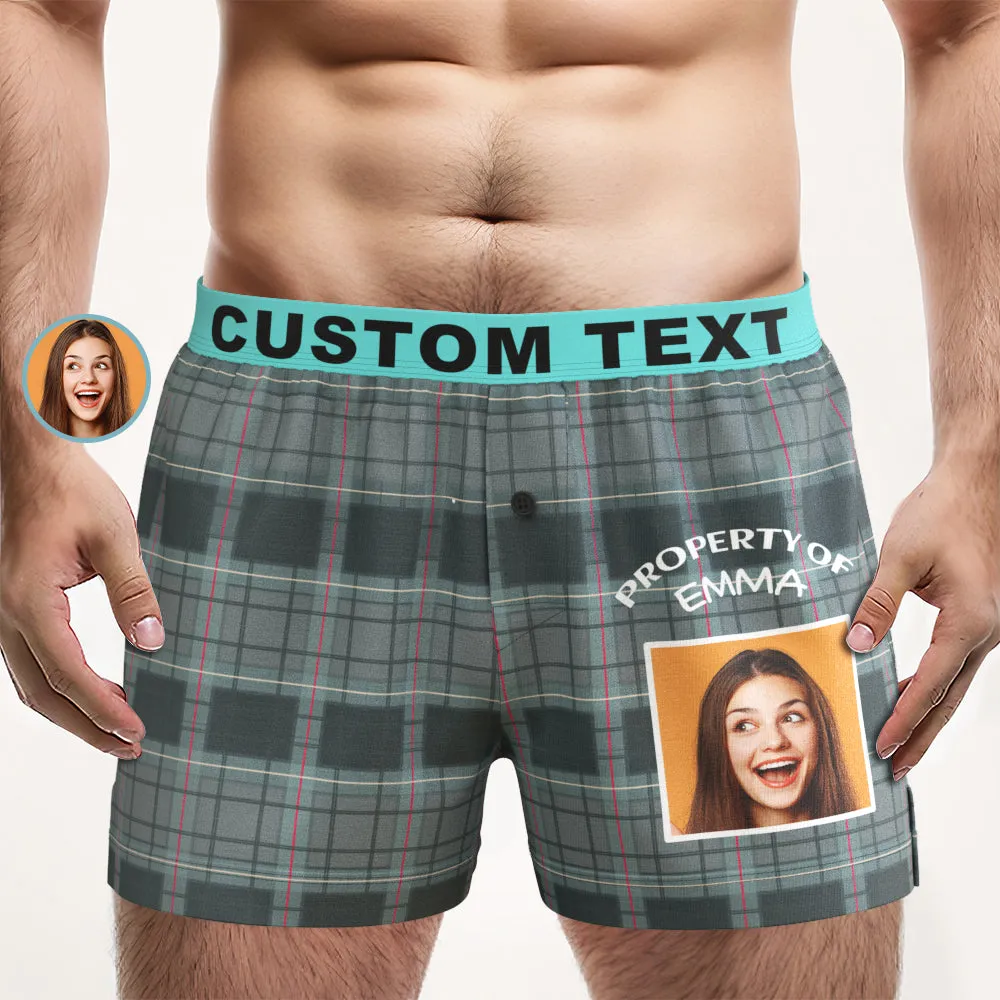 Custom Photo Striped Plaid Patterned Boxer Shorts Personalized Waistband Casual Underwear for Him