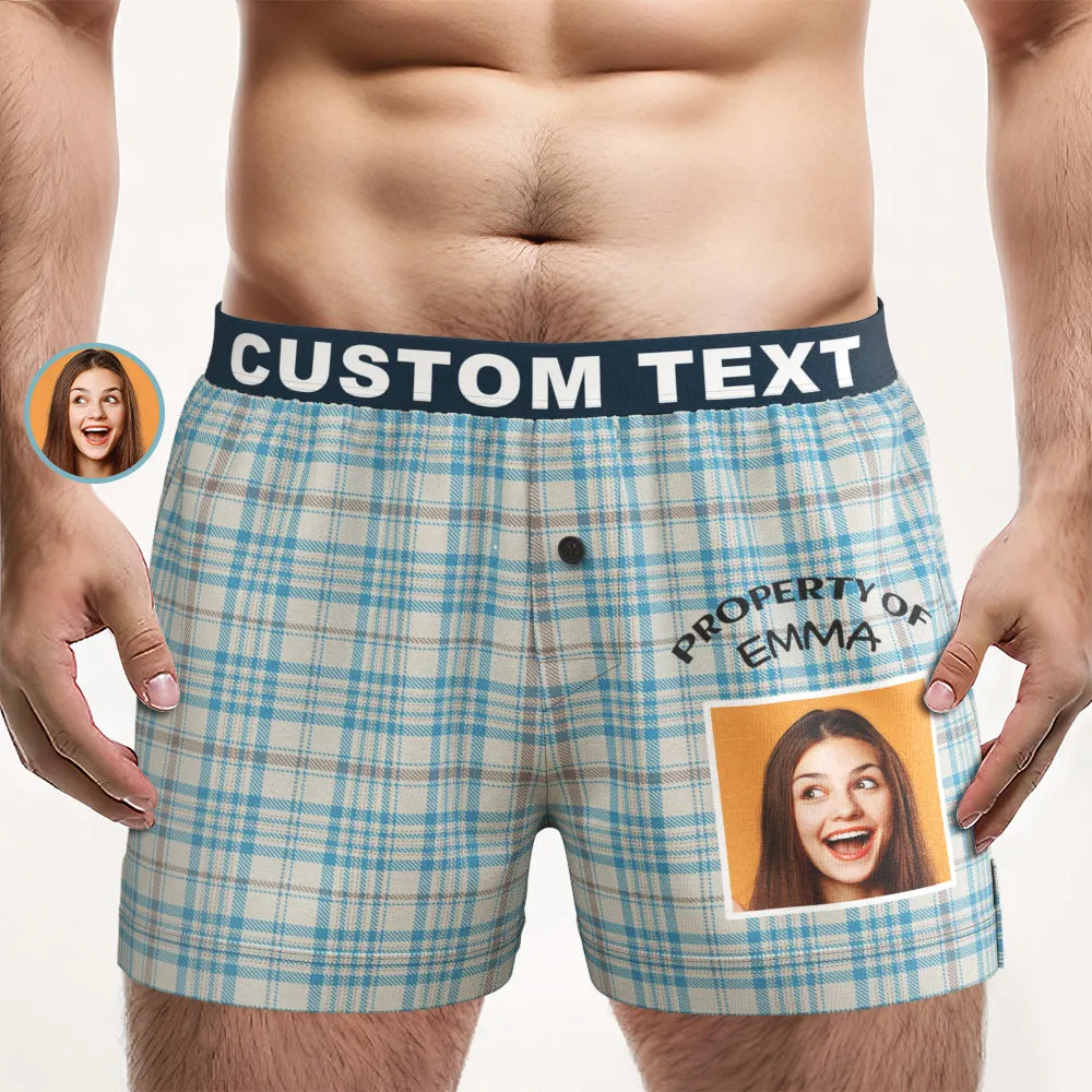 Custom Photo Striped Plaid Patterned Boxer Shorts Personalized Waistband Casual Underwear for Him