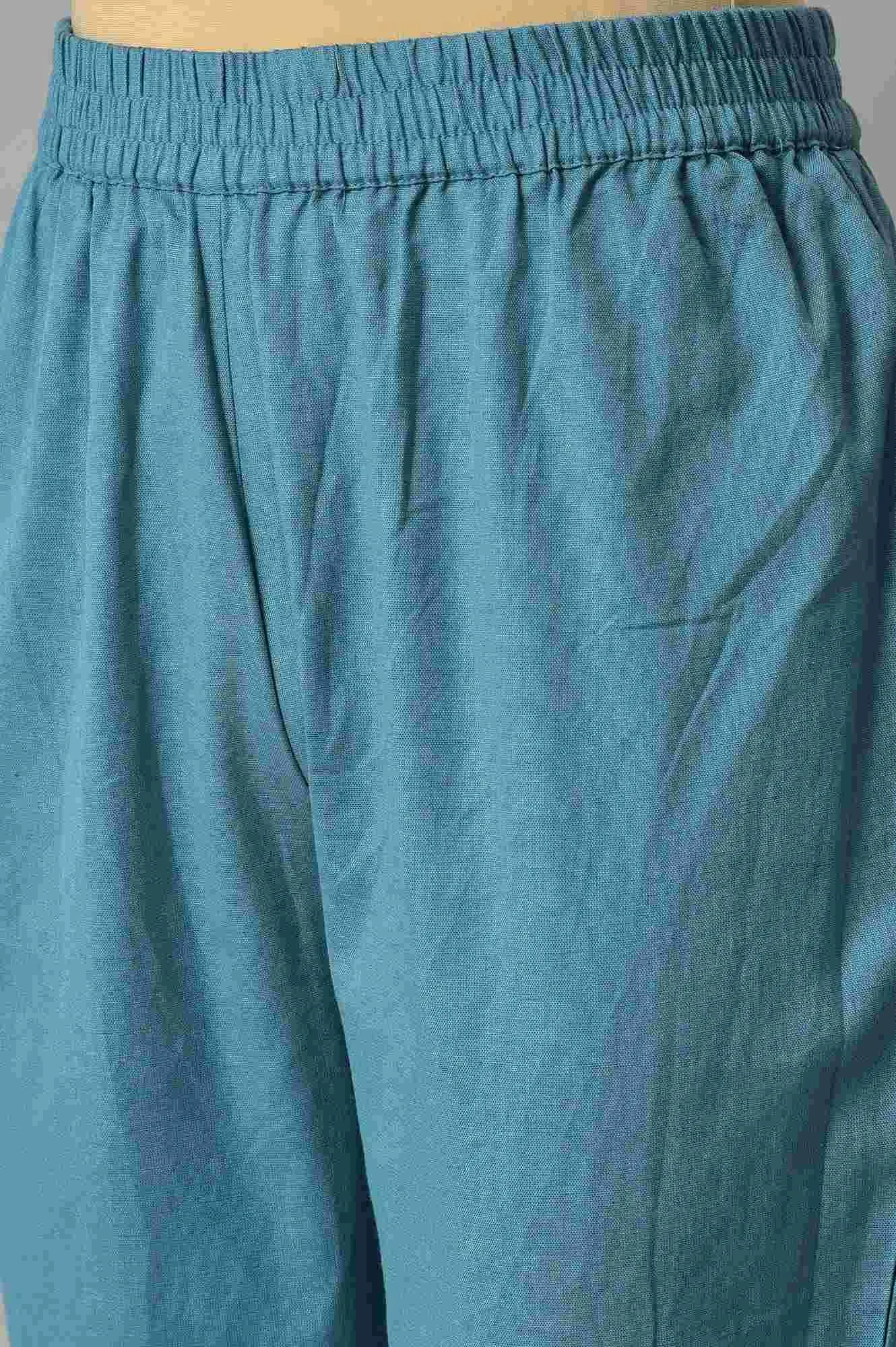 Dark Pink Floral kurta In Boat Neck With Teal Blue Slim Pants And Dupatta