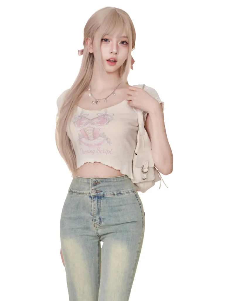 Denim Print Pants Curve Top   Samba