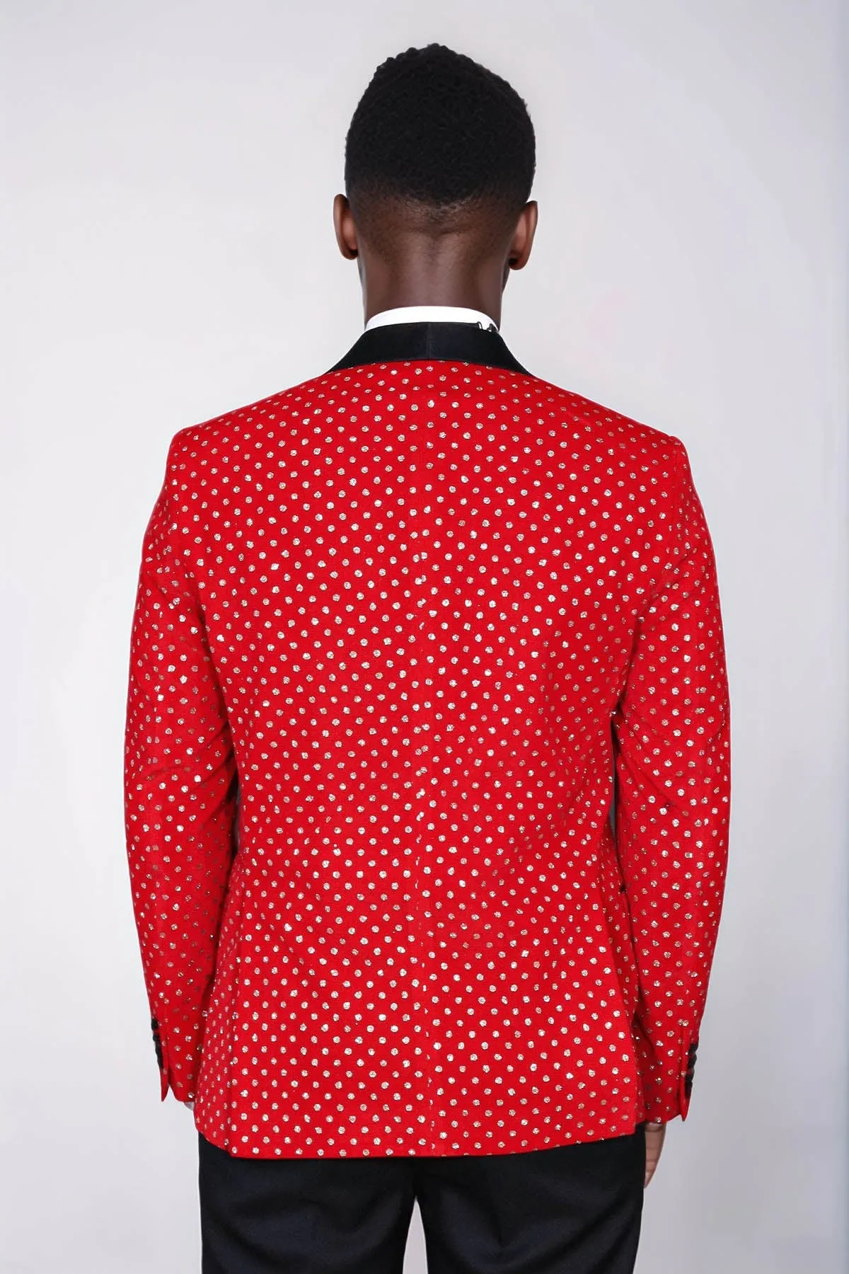 Dot Patterned Slim Fit Red Men Singer Tuxedo Blazer - Wessi