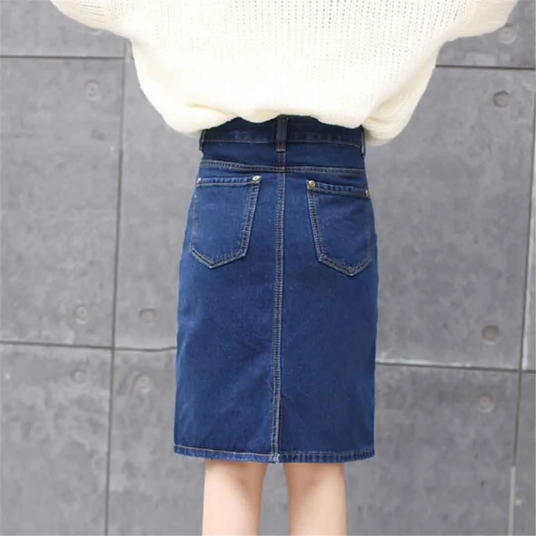 Elegant Women Slim Denim Skirt Sexy Back Split Slim Pencil Skirt