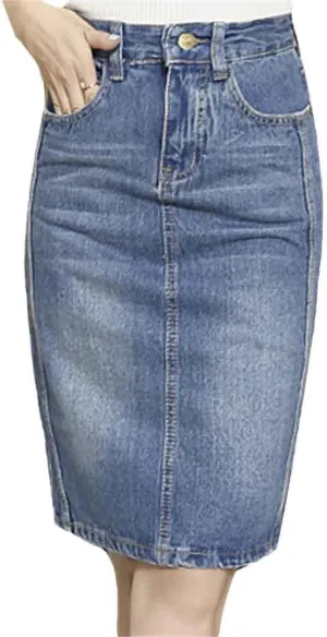 Elegant Women Slim Denim Skirt Sexy Back Split Slim Pencil Skirt