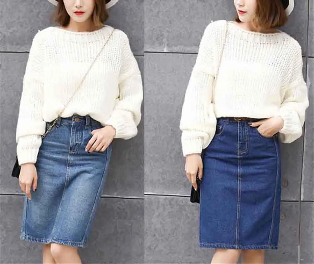 Elegant Women Slim Denim Skirt Sexy Back Split Slim Pencil Skirt