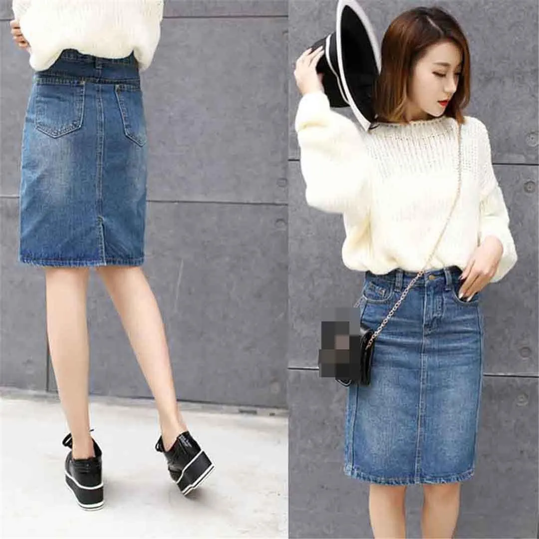 Elegant Women Slim Denim Skirt Sexy Back Split Slim Pencil Skirt