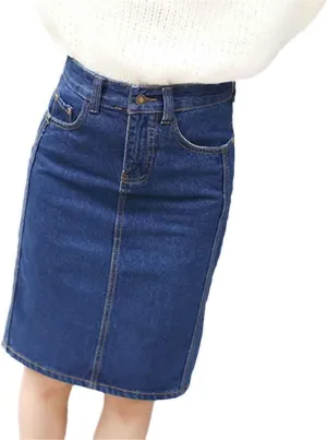 Elegant Women Slim Denim Skirt Sexy Back Split Slim Pencil Skirt