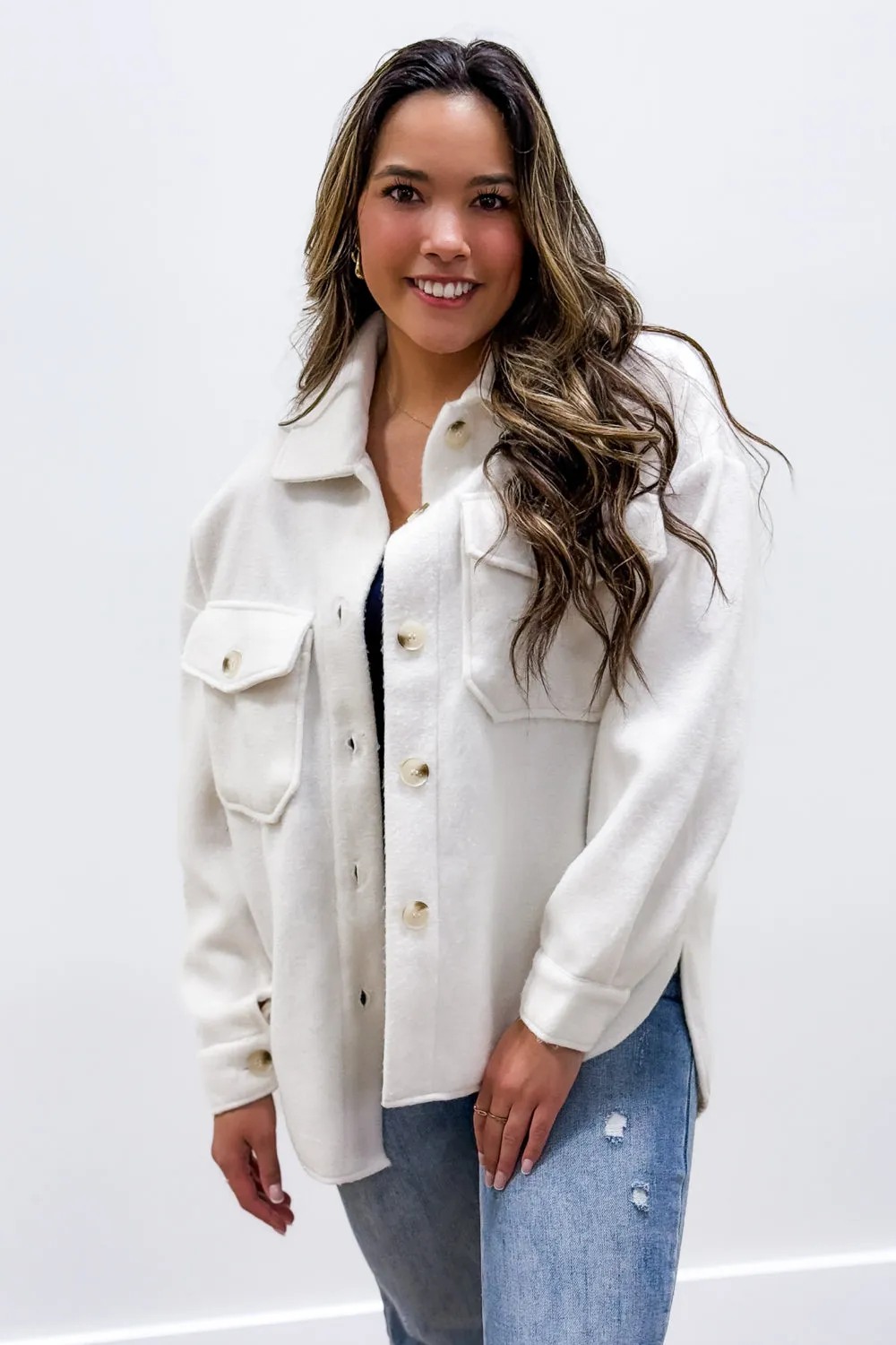Feeling Cozy Fleece Shacket - Ivory