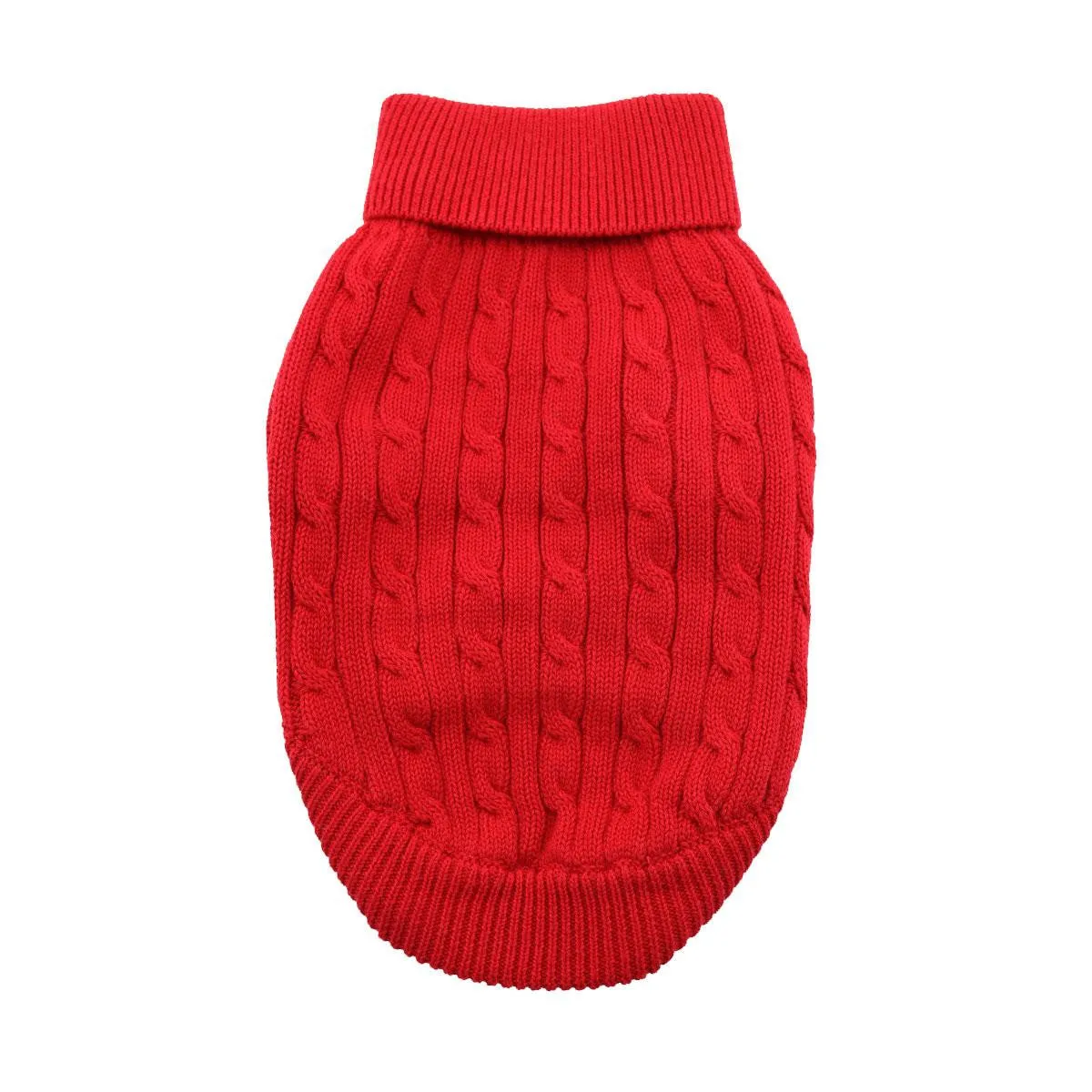 FIERY RED COMBED COTTON CABLE KNIT DOG SWEATER