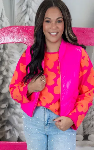 Floral Jacquard Relaxed Cropped Sweater - Final Sale