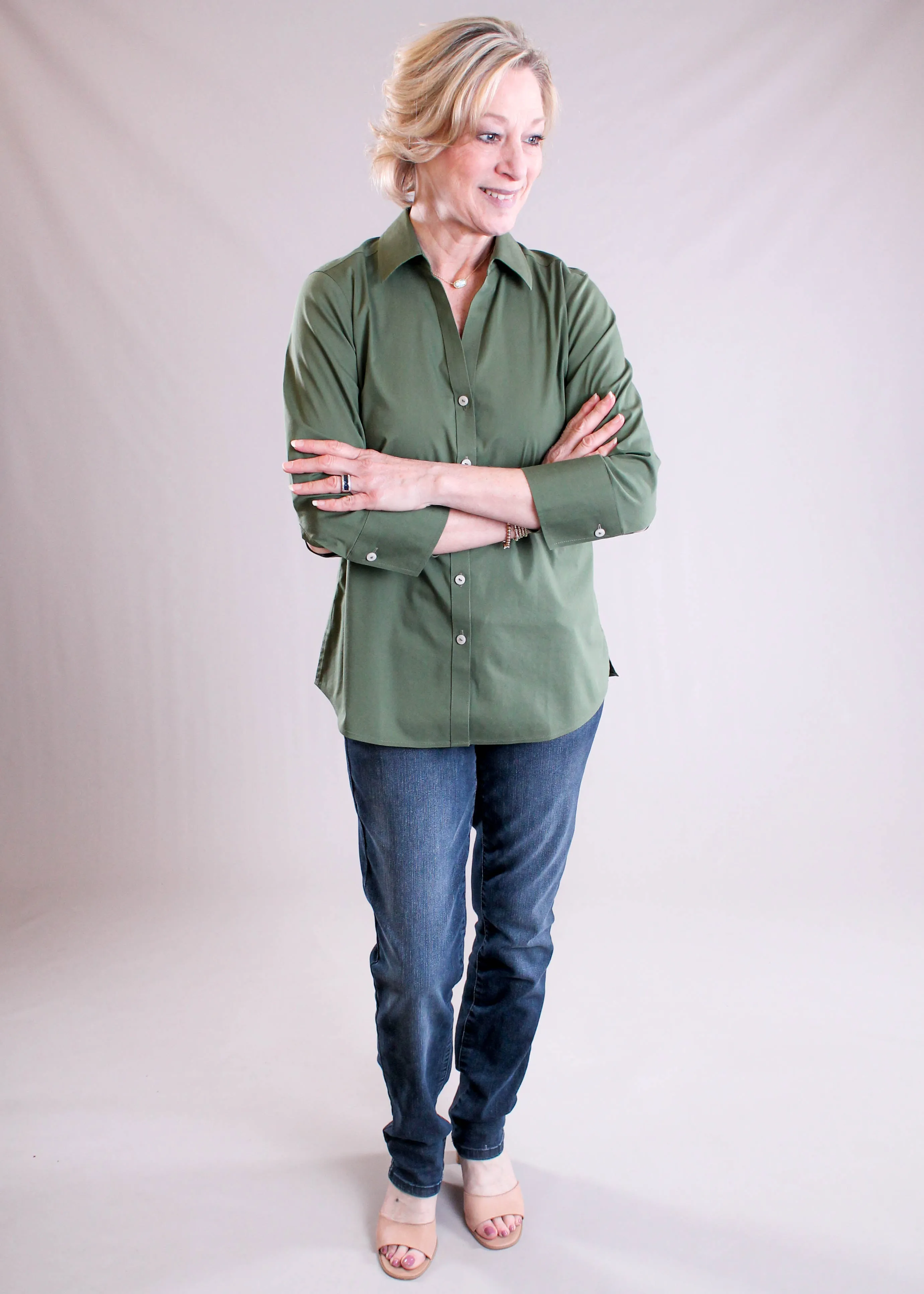 Foxcroft Mary 3/4 Sleeve Button Down Blouse