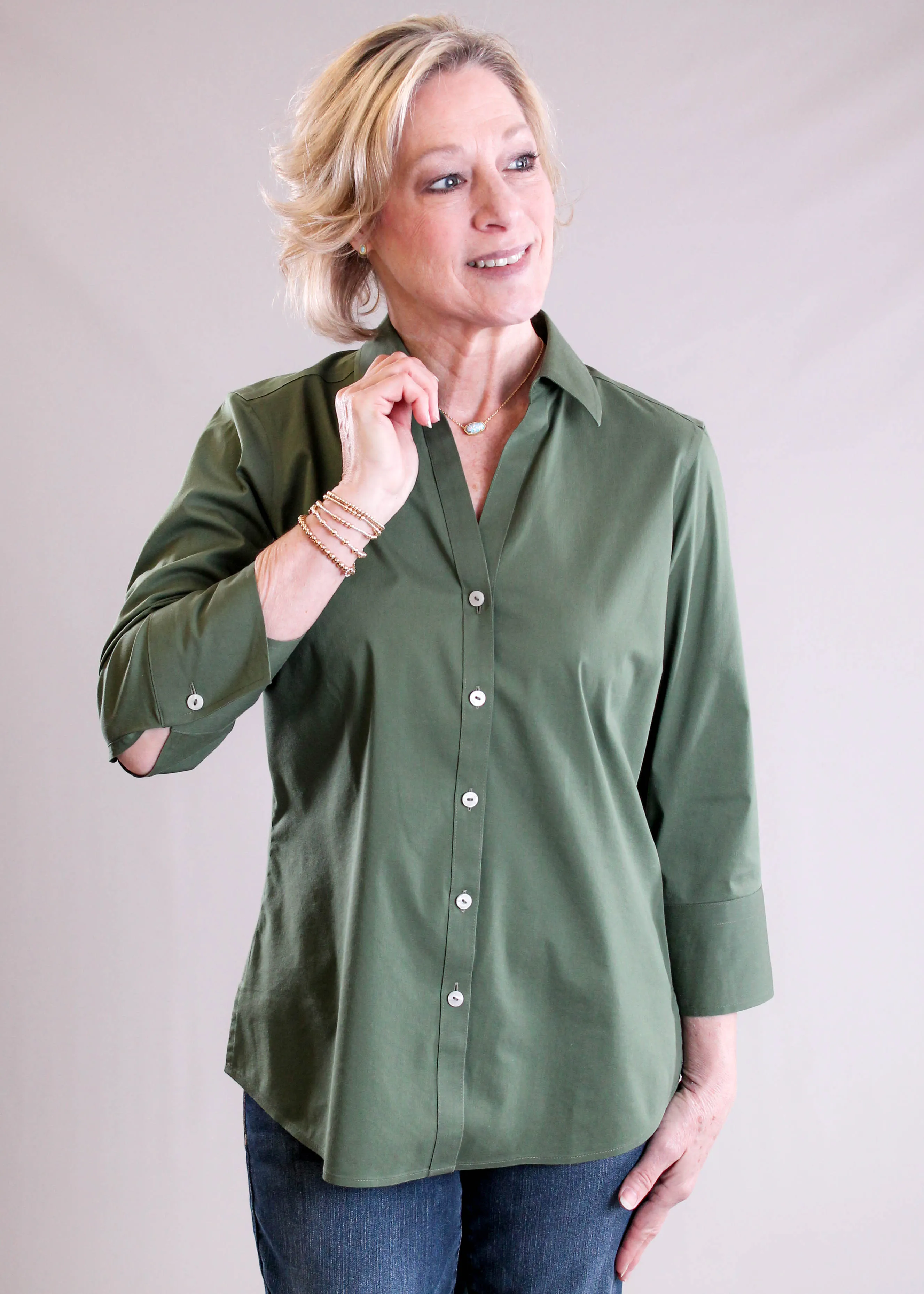 Foxcroft Mary 3/4 Sleeve Button Down Blouse