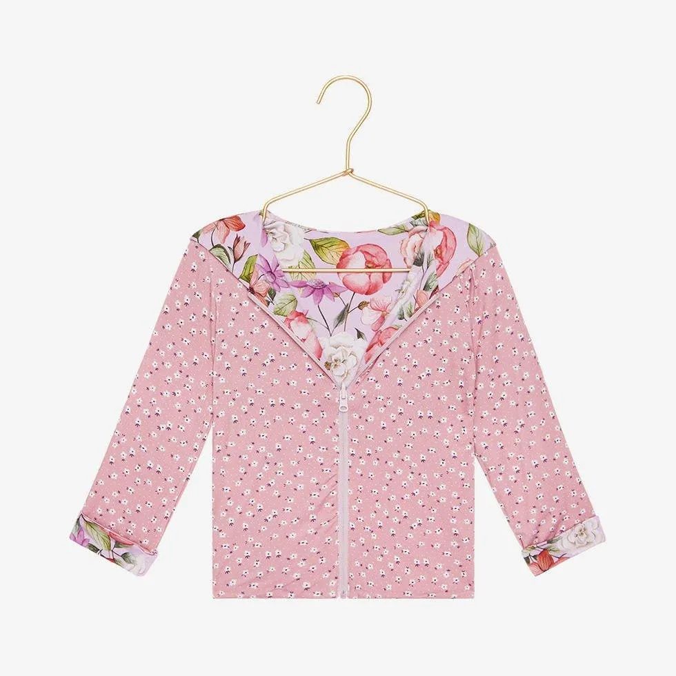 Girl's Bamboo Long Sleeve Reversible Jacket, Pari (Floral)